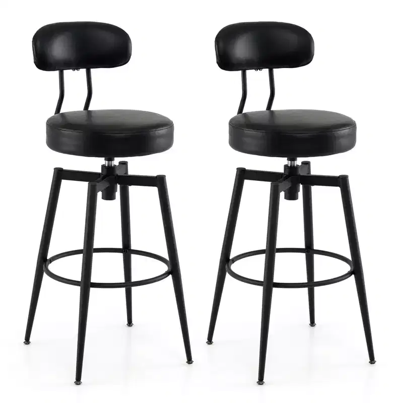 Costway Swivel Barstools Set of 2/4 Faux Leather Bar Height Chairs with Upholstered Seat Back Black/Black + Brown