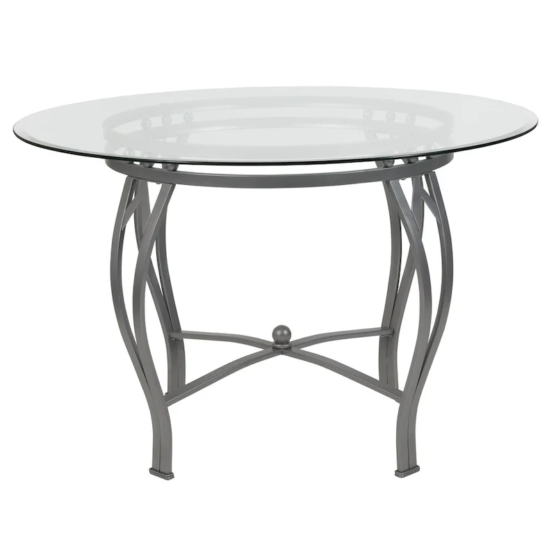 Syracuse 45 Round Glass Dining Table with Bowed Out Metal Frame