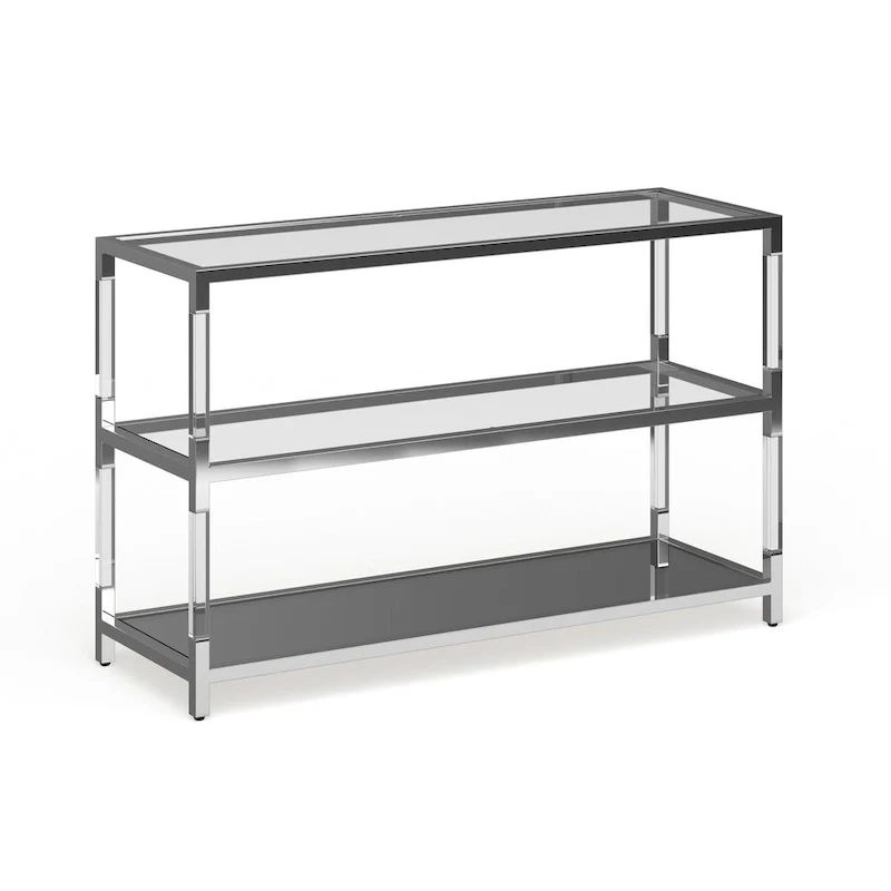 Chrome Glass Sofa Table with 2 Shelves