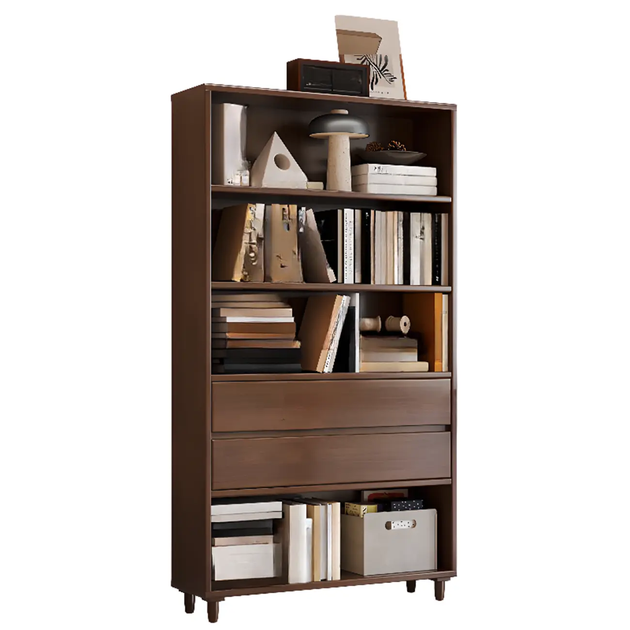 Spacious Versatile Vertical Brown Wood Bookcase with Drawers