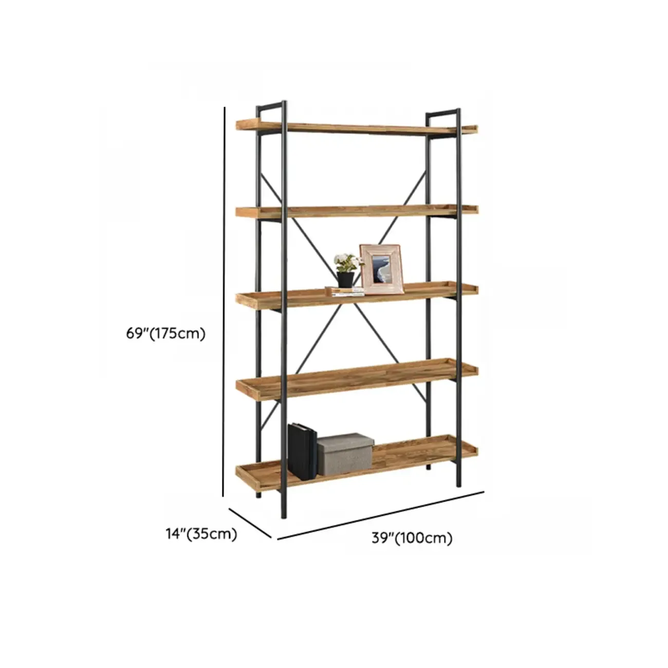 5-Tier Open Back Metal Frame Rectangular Bookcase