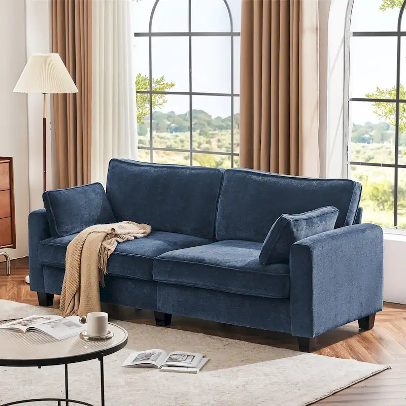 81 Modern Corduroy 3 Seater Sofa, Polyester Rectangle Upholstered Sofa for Livingroom - 81W X 33D X 26H