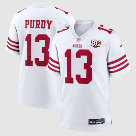 San Francisco 49ers Brock Purdy White 80th Anniversary Game Jersey