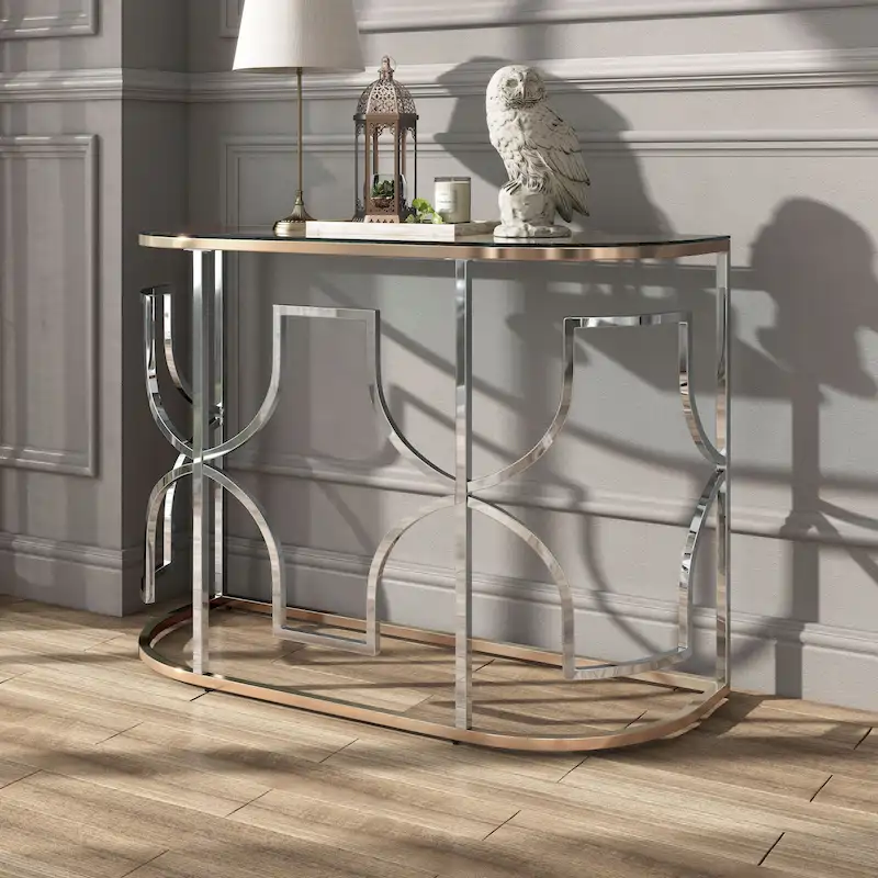 Modern Style Chrome and Gold Open Sofa Table