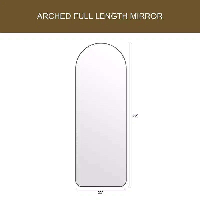 Arched Full Length Mirror - Floor Standing Dressing Mirror with Metal Frame for Bedroom or Living Room, Wall Mount or Stand Included