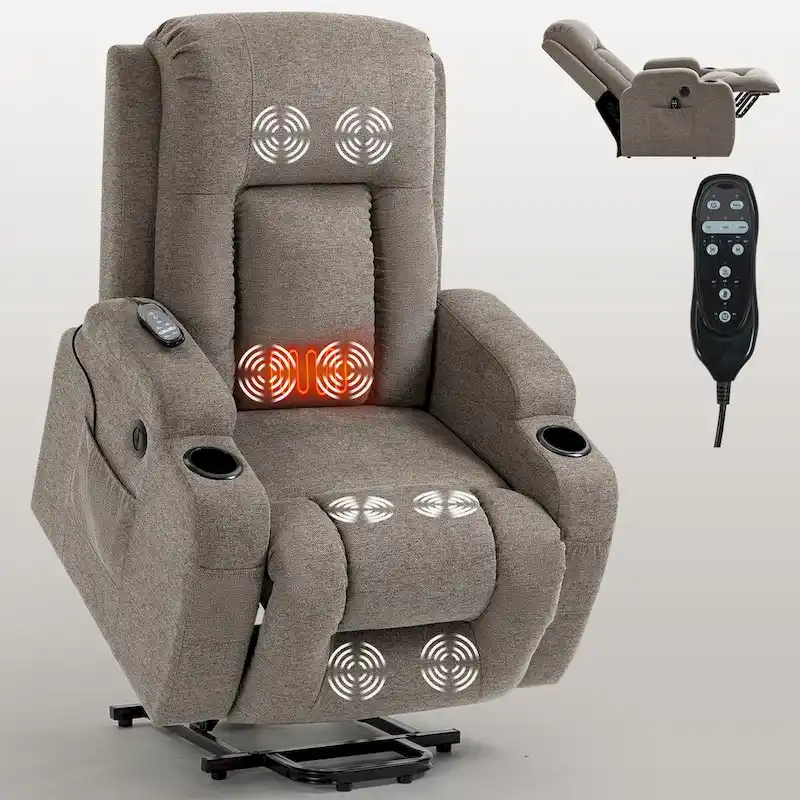 Power Lift Recliner with 8-Point Massage&Lumbar Heating, Cup Holders