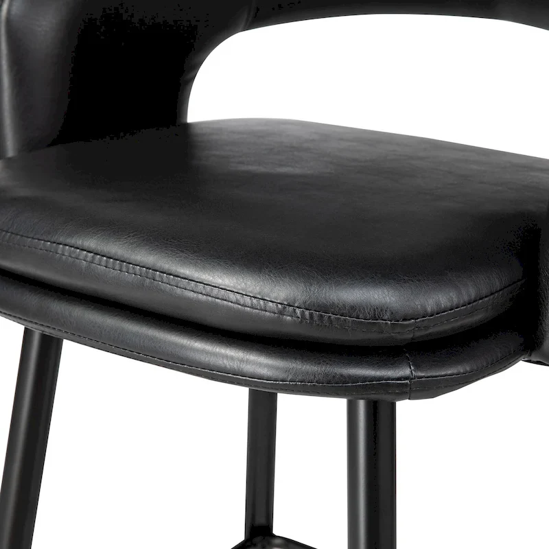 Mid-Century Modern Faux Leather Bar Stool with Nailhead Trim & Metal Legs – Black / Brown