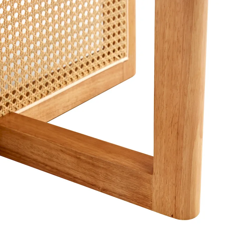 wooden coffee table with faux rattan accents