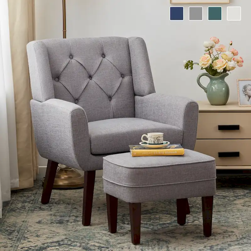 HUIMO Fabric Arm Chair Accent Chair and Ottoman Set Grey/ Beige/ Blue/ Dark Teal