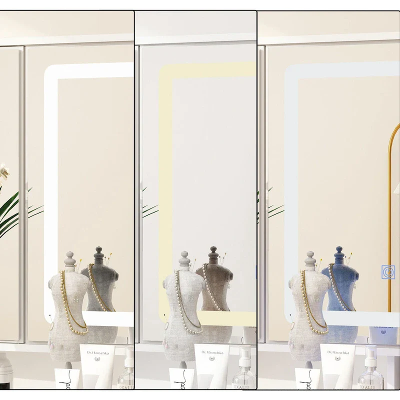 Elegant White Makeup Dressing Table with Adjustable Mirror Large Desk