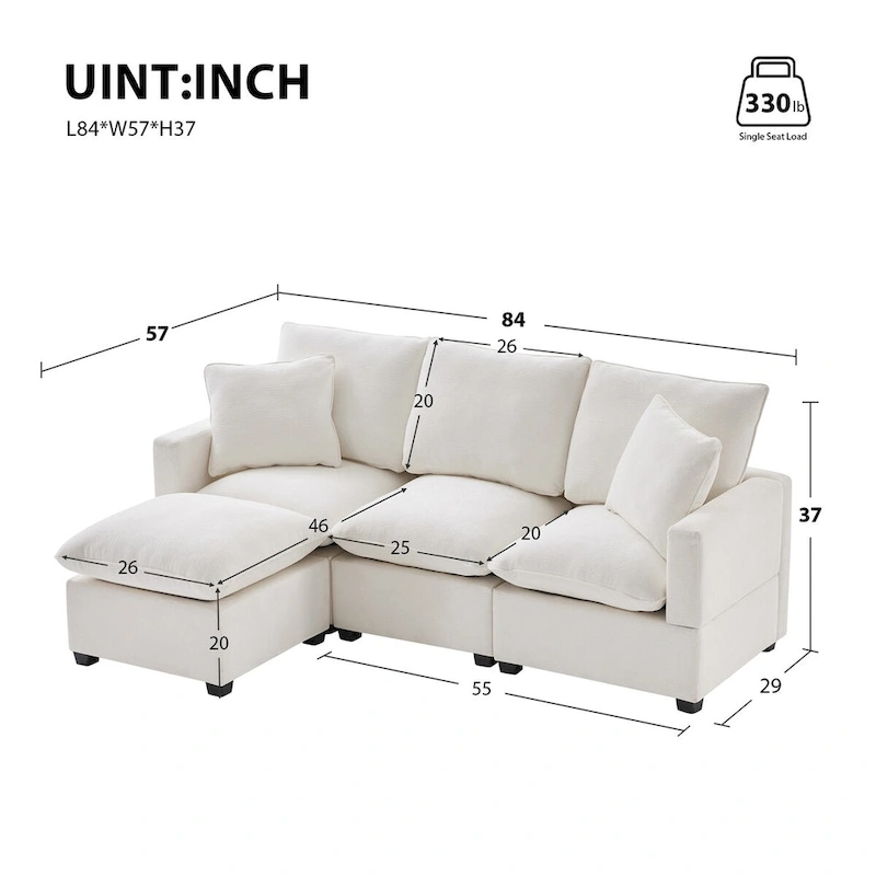 Modern Chenille Modular Sectional Sofa with 2 Pillows