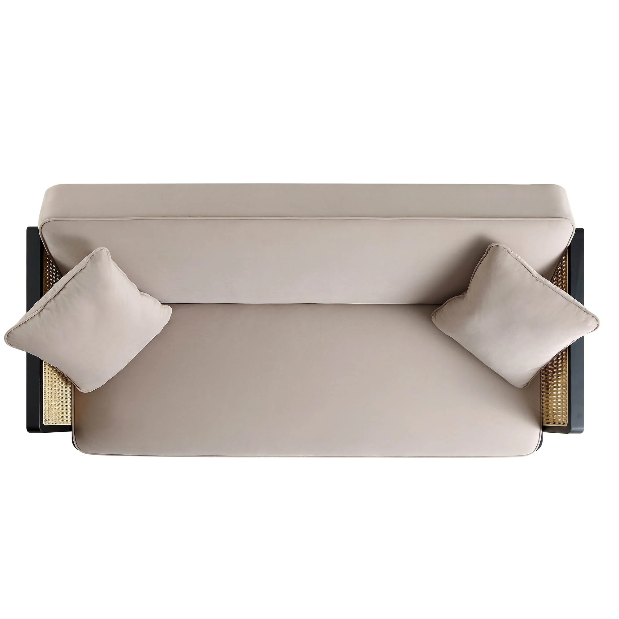 Solid Wood and Cane Sofa Bed, Taupe Velvet with Black Frame
