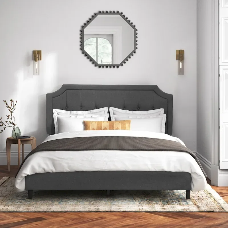 Javlergo Modern Upholstered Bed Frame with Height Adjustable Headboard, No Box Spring Needed