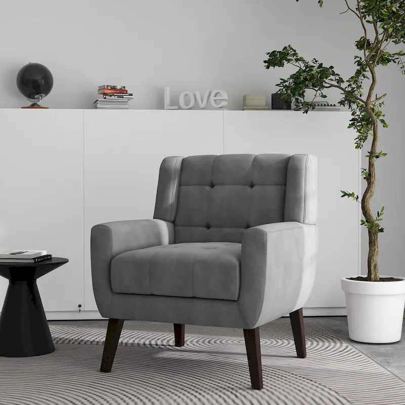 Tufted Upholstered Armchair with Wood Legs