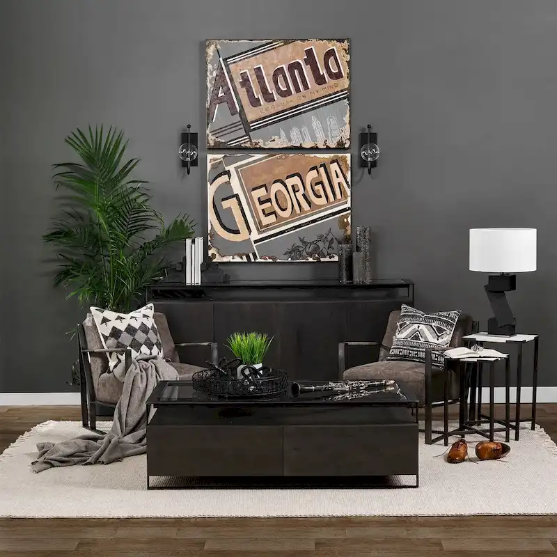 Dark Brown Glass Top 4-Door Sideboard with Metal Frame – 72L x 18W x 35.8H
