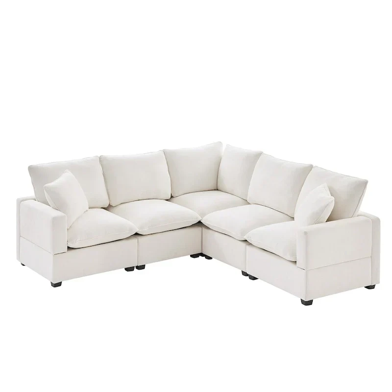 5-Seat L-Shaped Modular Sofa with Chenille Upholstery