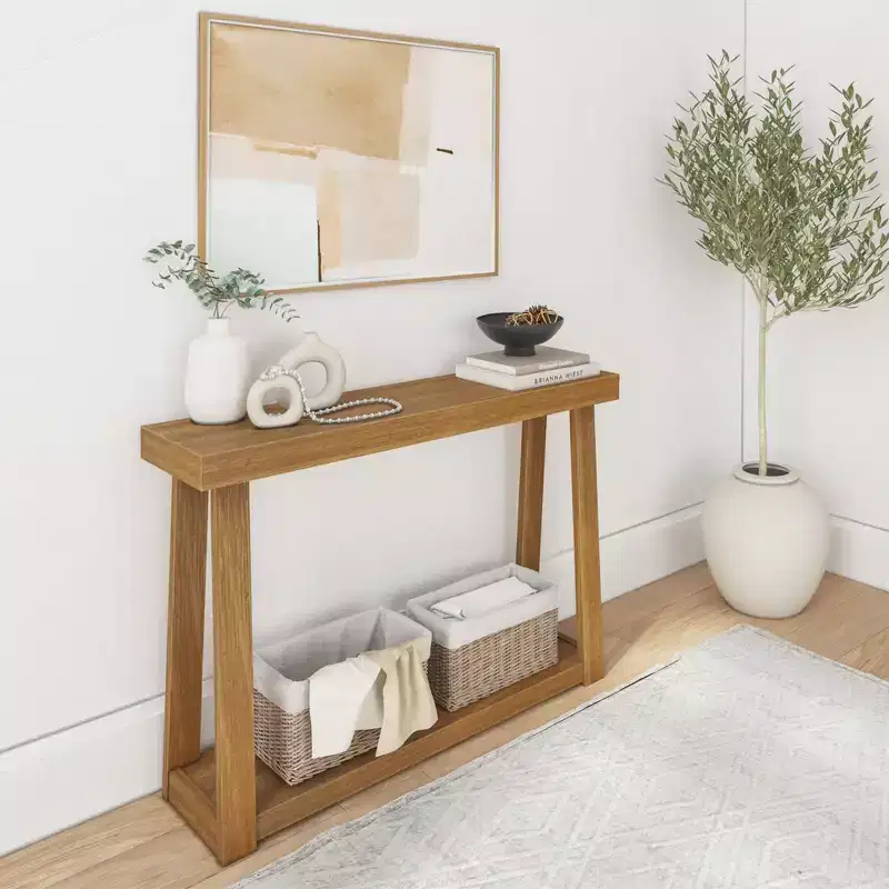 Plank+Beam 46 Solid Wood Console Table with Storage, Sofa Table with Shelf, Narrow Entryway Table for Hallway