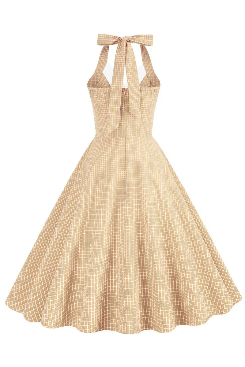 Retro Style Halter Neck Green 1950s Dress with Button