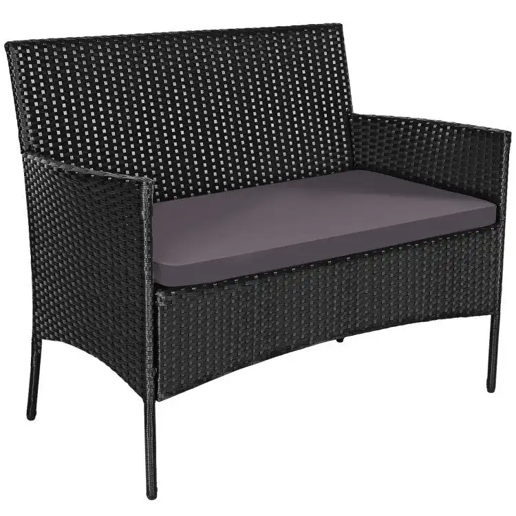4 Pieces Patio Rattan Cushioned Sofa Set with Tempered Glass Coffee Table - 24 x 23.5 x 33 (L x W x H)