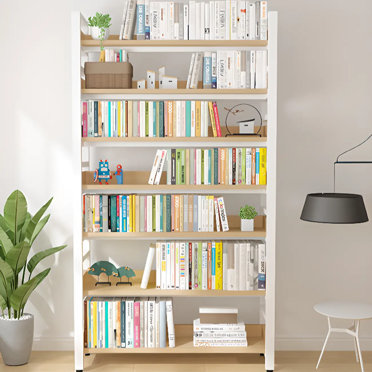 Freestanding Simple Multi-Layer Wood Bookshelf in Steel Frame