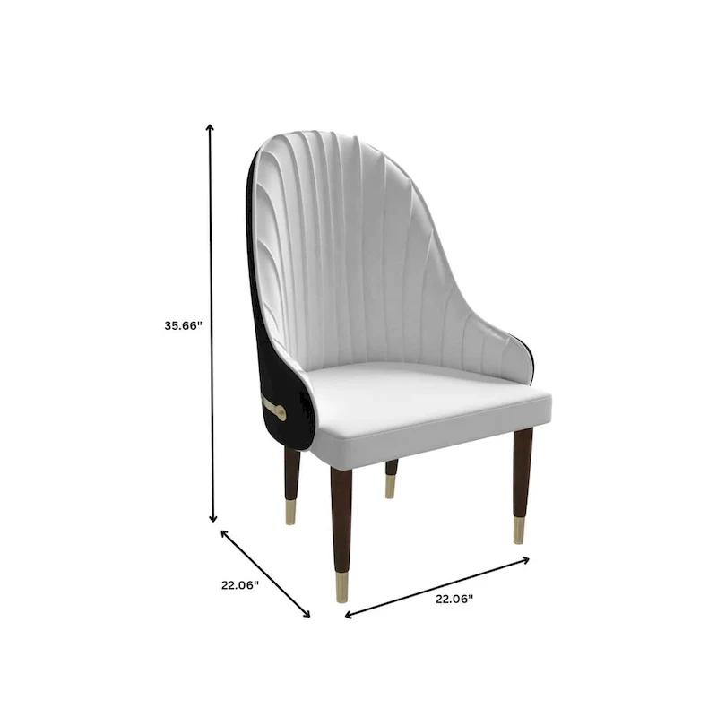 Leather Dining Chair with a Ripple Back and Gold Accents Design Elara Collection