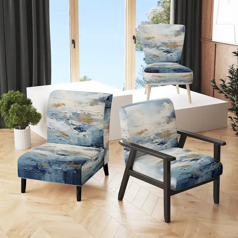 Designart Beach Scandinavian Solitude III Upholstered Abstract Accent Chair and Nautical & Coastal Arm Chair - Multiple Color