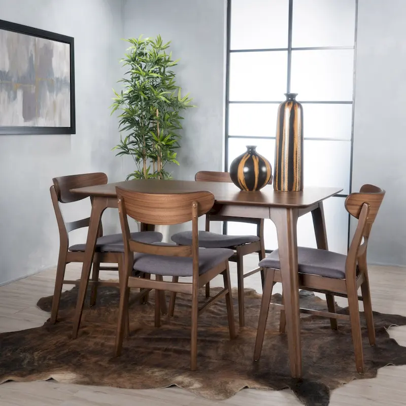 Idalia Fabric and Rubberwood Rectangular Wood Dining