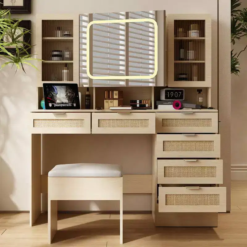 Large Makeup Vanity Set with Lights, USB & Power Outlet and 7 Drawers