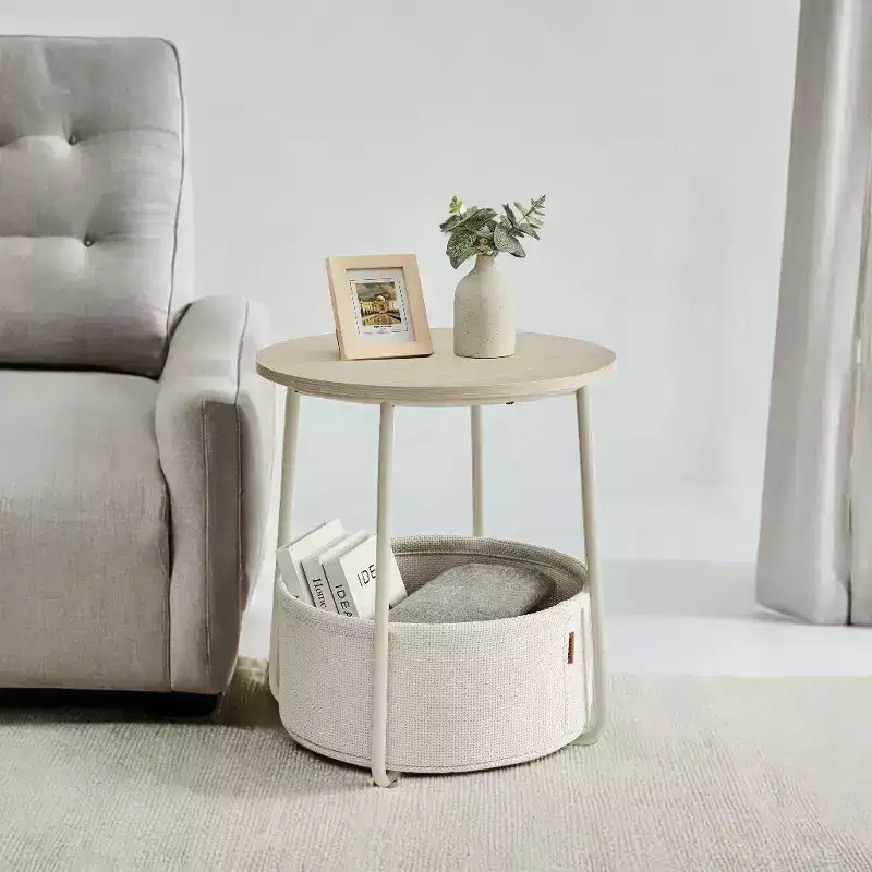 Round Side Table with Storage Basket, Multiple Colors, With/Without USB, for 1