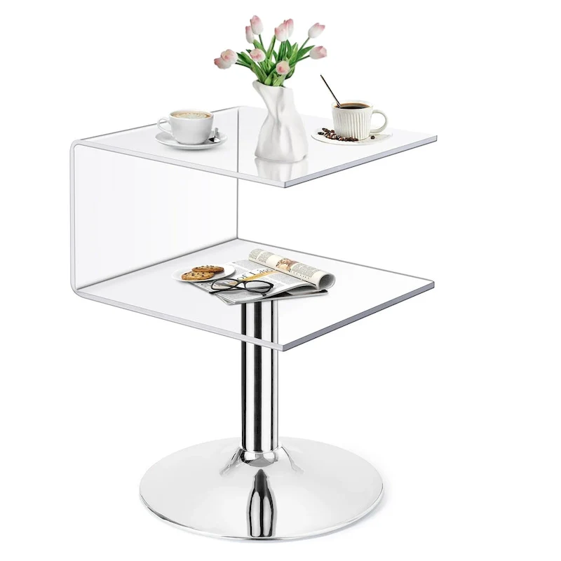 C-Shaped Double-Layer Acrylic Side Table, 23.6H x 15.8W x 15.8L Inches