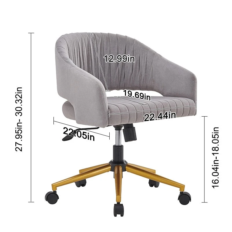 Modern Gold Office Chair Velvet Task Chair Swivel Height Adjustable Computer Chair