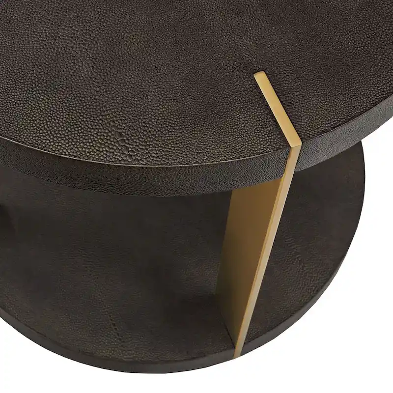 Gold Metal Dark Brown Faux Shagreen Round Table