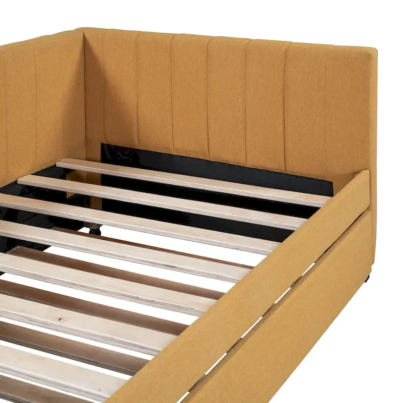 Twin Linen Daybed with Trundle and Semi-Closed Design