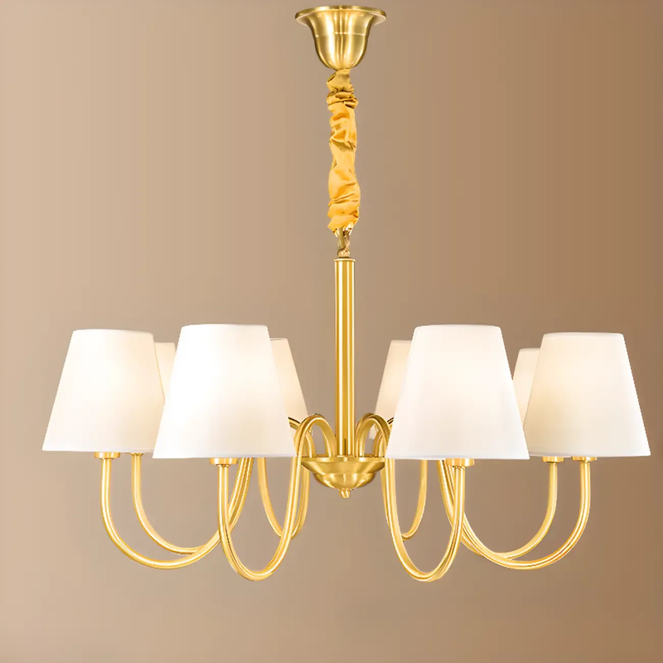 Modern Brass Hanging Chandelier with Fabric Shade