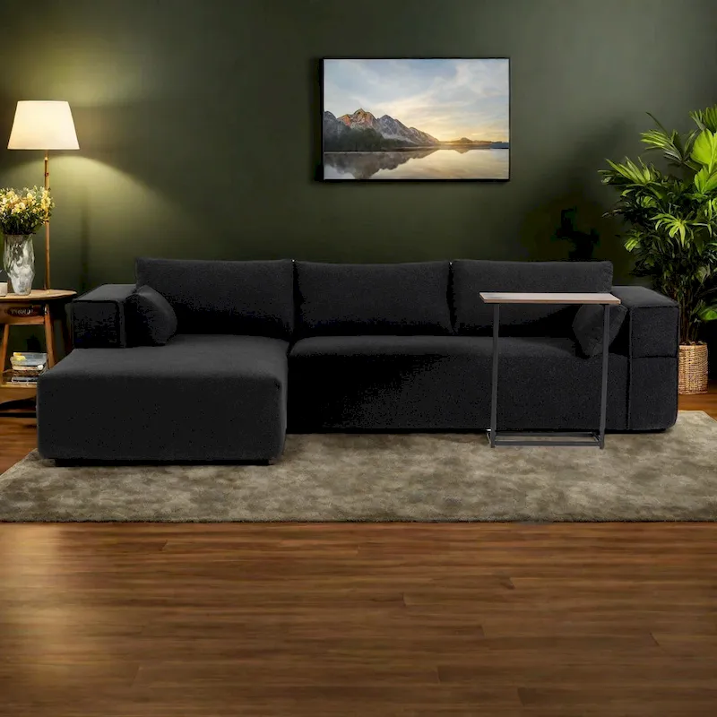 112 Boucle Modular Sectional Sofa with Free Side Table, Wide Seat Design and No Assembly Required