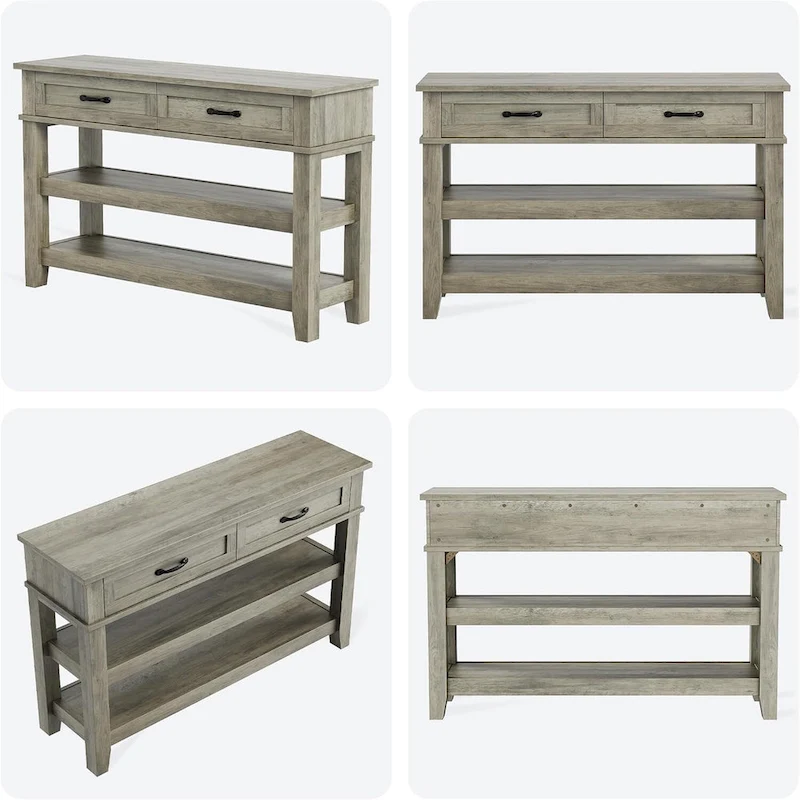Farmhouse Console Table, Rustic Entryway Table with 2 Drawers and 2 Shelves, Wood Sofa Table Entryway Desk