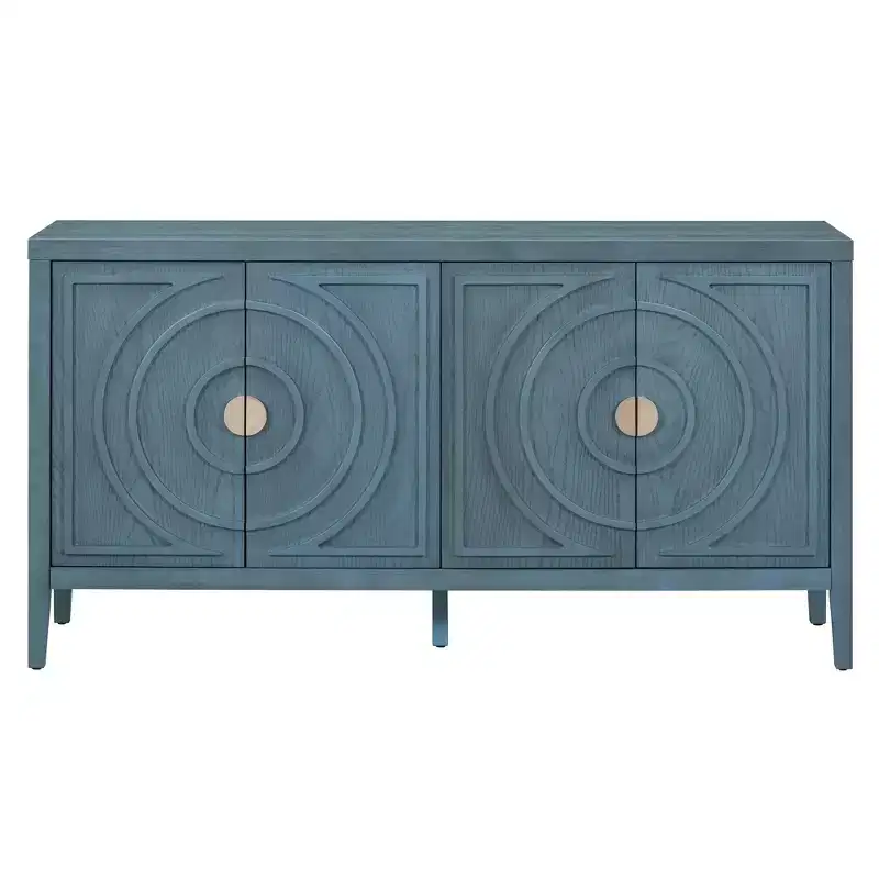 Hostack Buffet Cabinet Sideboard with Circular Groove Doors & Round Handles for Dining and Living Room, Antique Blue