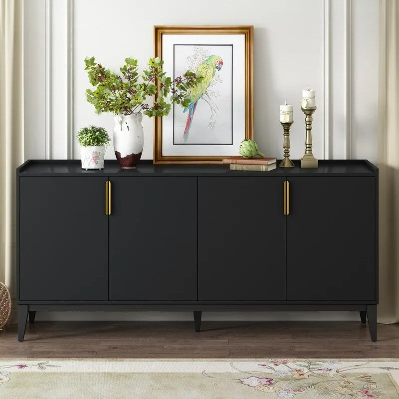 Green / Black / White 4-Door Storage Cabinet Sideboard with Adjustable Shelves