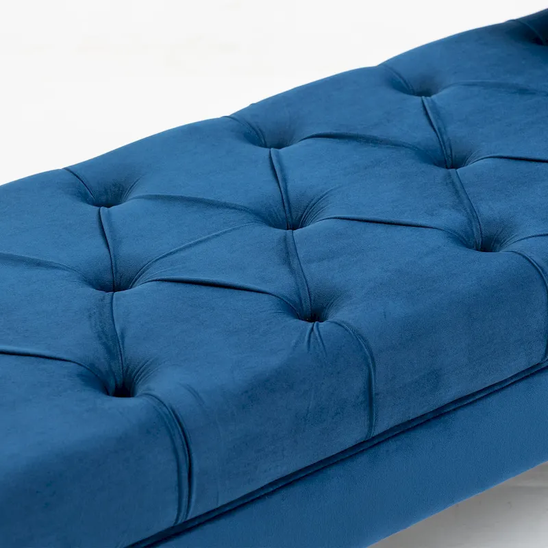 Beige / Blue / Grey / Light Grey Upholstered Tufted Ottoman Bench – Modern Style, Seats 1–2