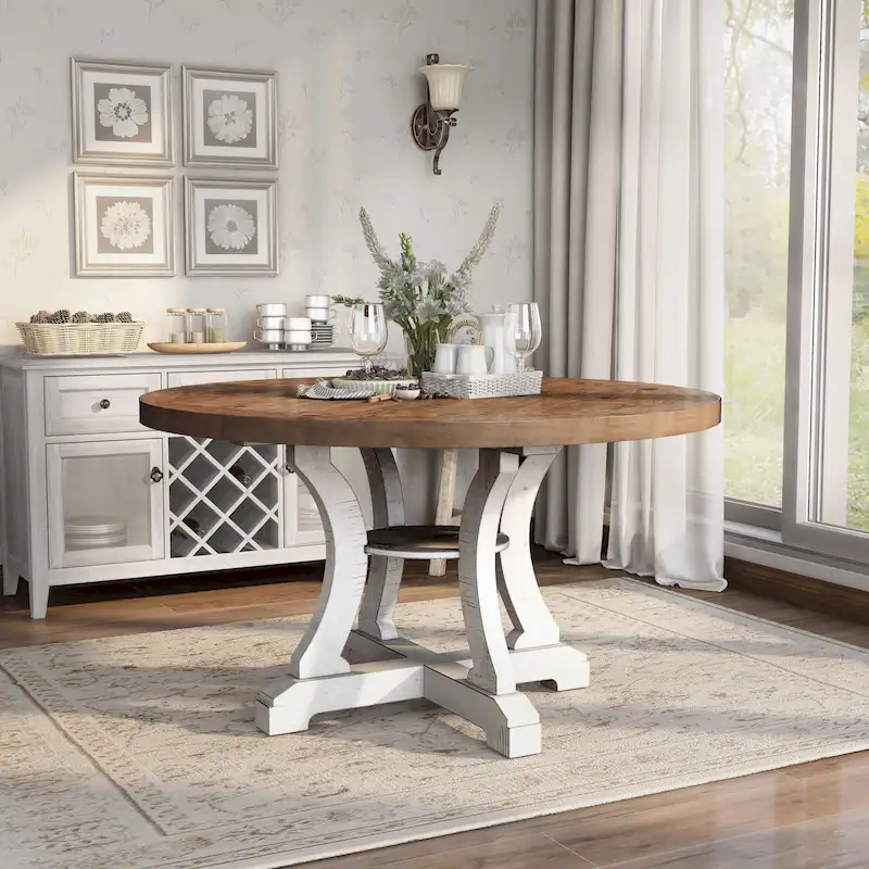 Furniture of America Sylmer Farmhouse 54-inch Wood Round Dining Table