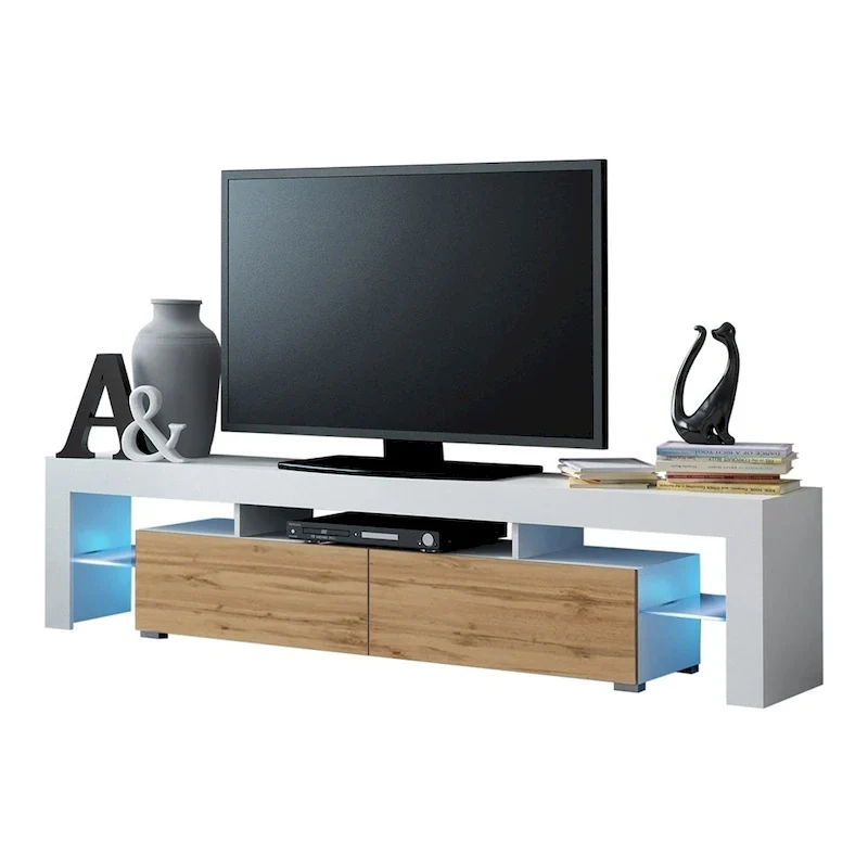 White 79-Inch TV Stand with LED Lights