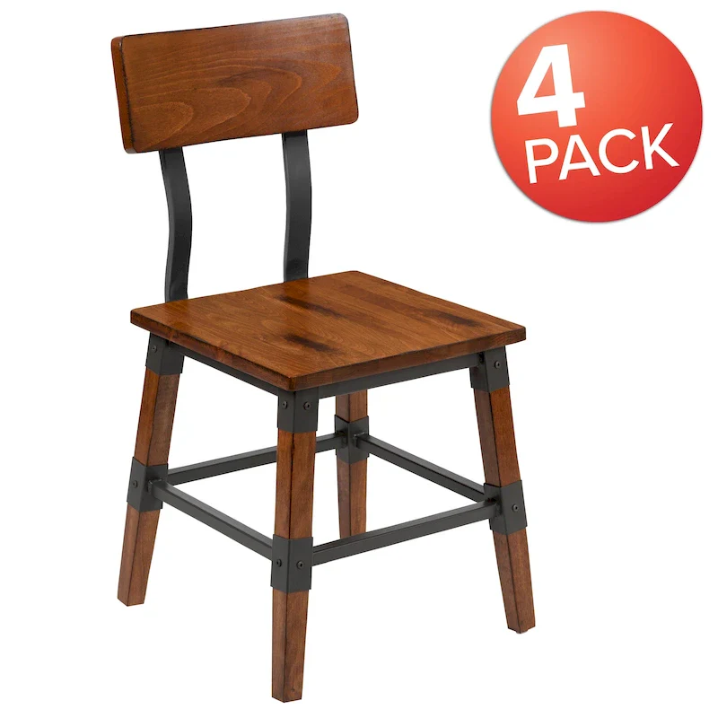 4 Pack Commercial Grade Rustic Antique Industrial Style Wood Dining Chair