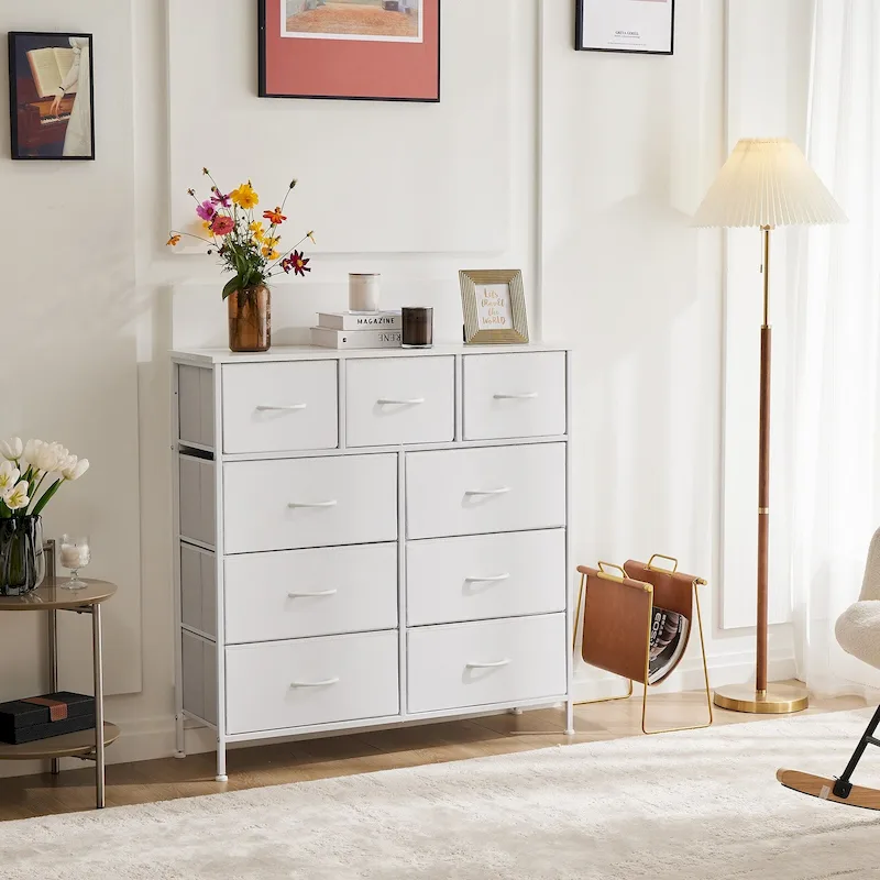 Tall Dresser Storage Tower with 9 Fabric Drawers