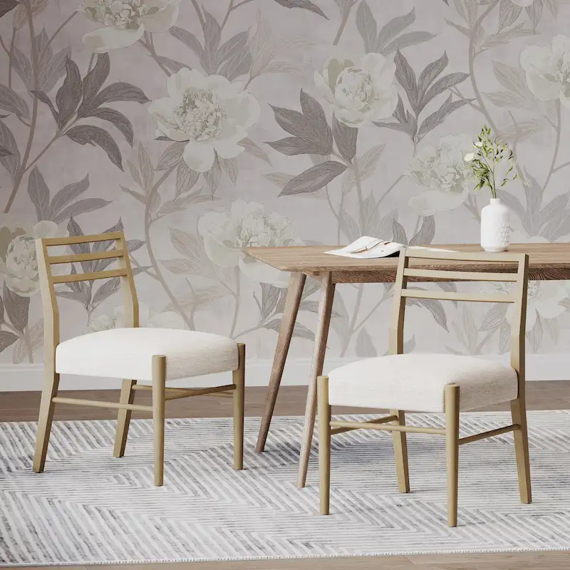 Ladder Back Dining Chairs with Upholstered Seats, Set of 2