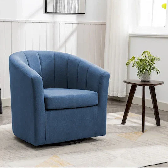Swivel Fabric Barrel Accent Chair with Removable Seat Cushion