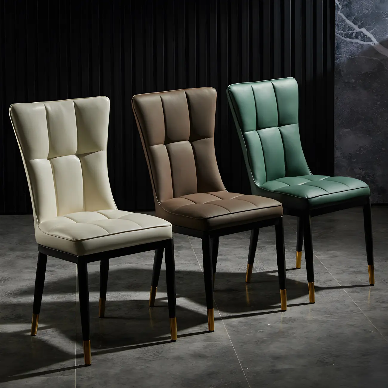 Armless Grey Tufted Leather High Back Dining Chair