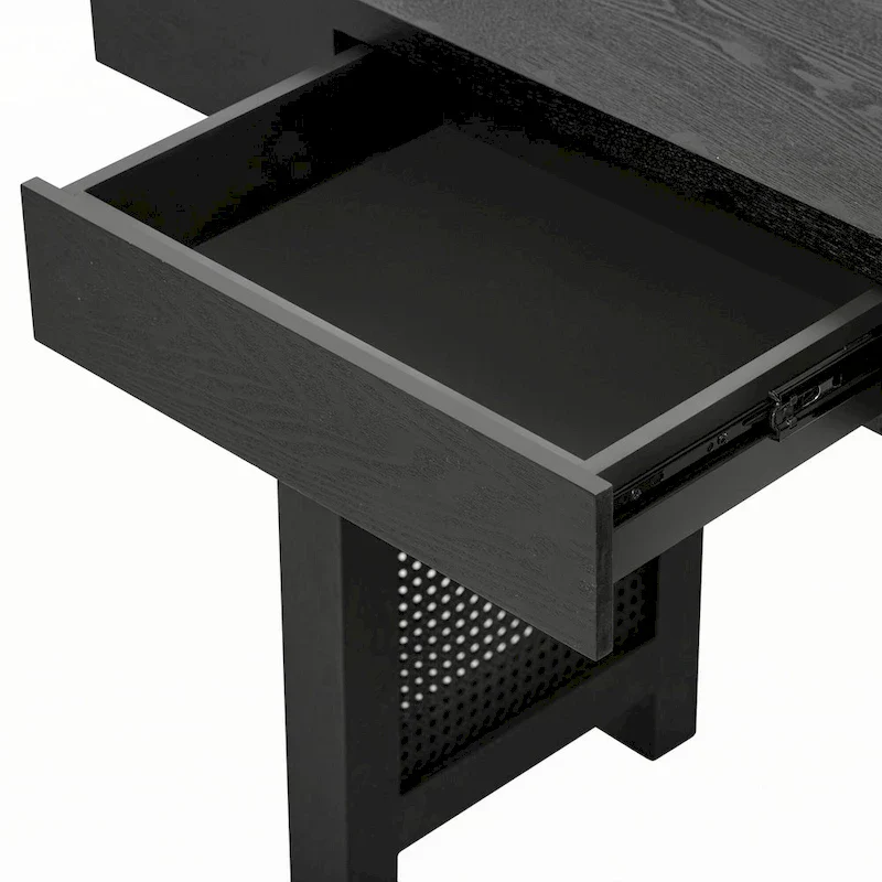 Narrow Console Table with Rattan Accent(Antique Black)