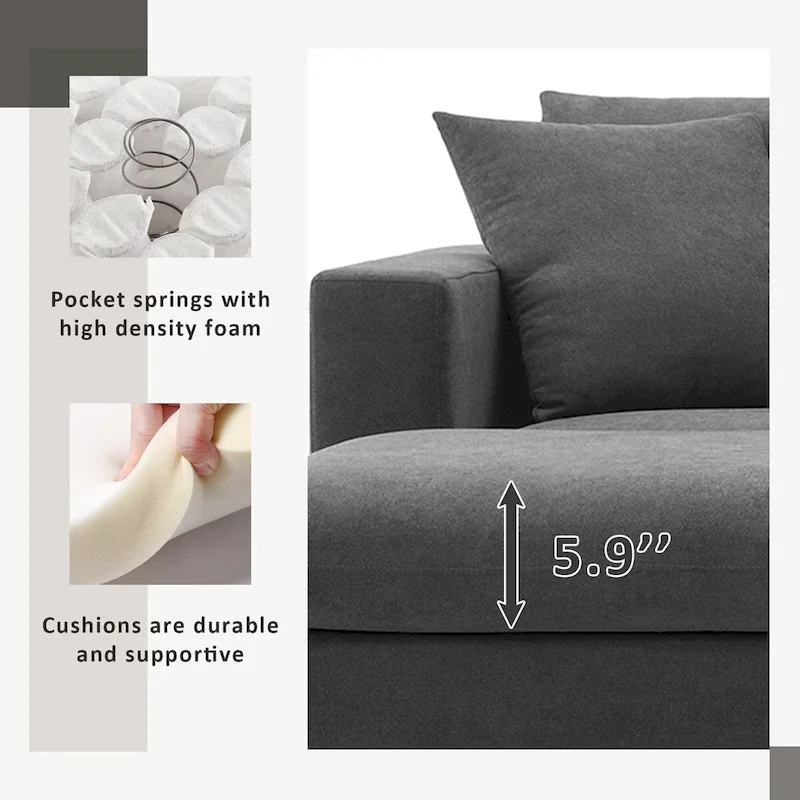 Modern 4-Seat L-Shaped Sectional Sofa, with 2 Free pillows, Convertible Ottoman