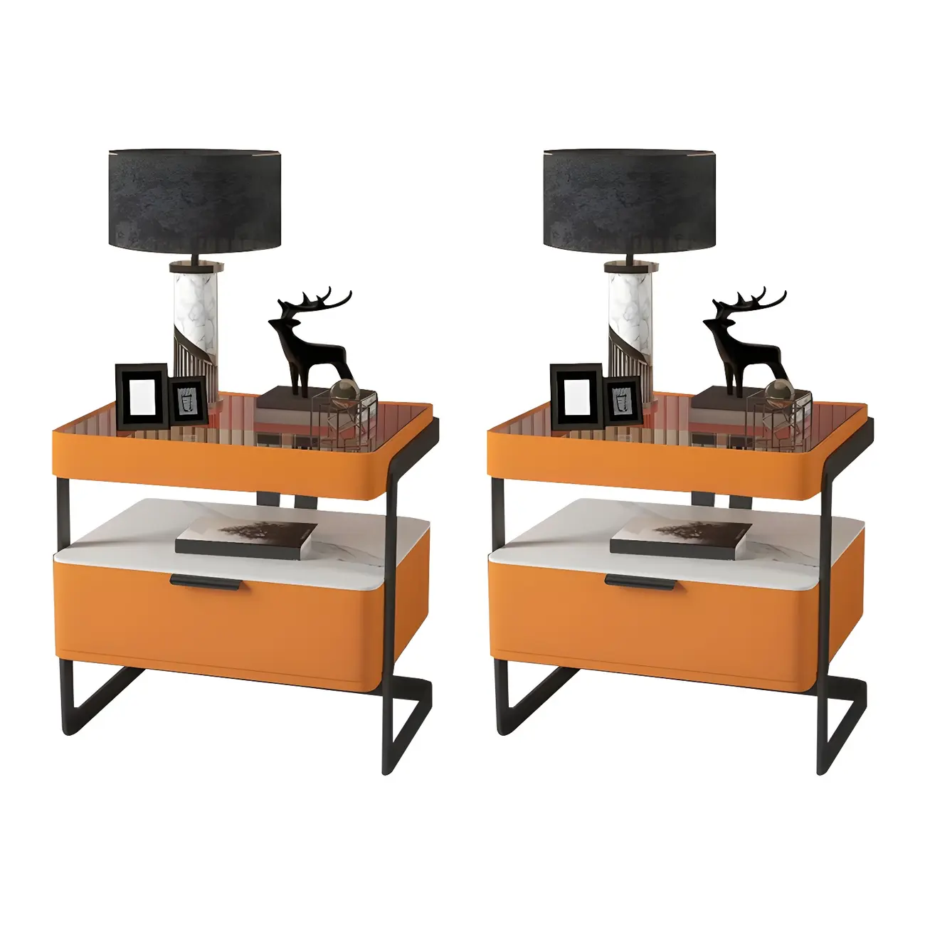 Modern Wood Nightstand with Glass Countertop and Drawer