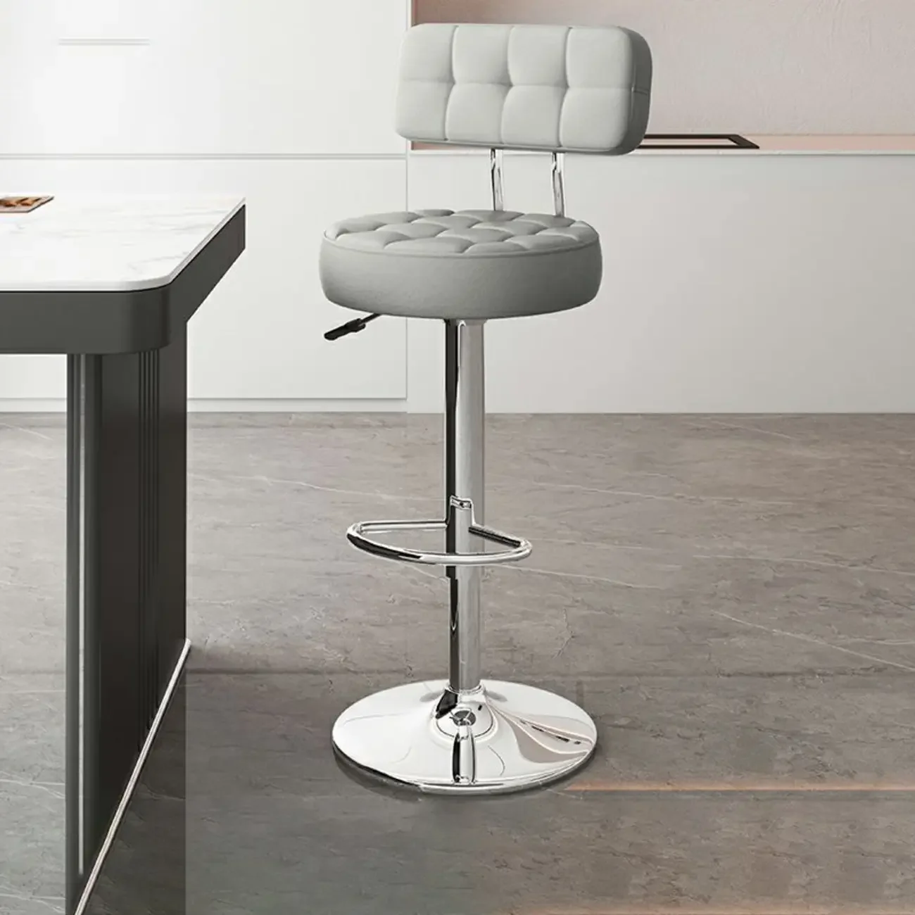 Leather Upholstered Adjustable Swivel Bar Stools